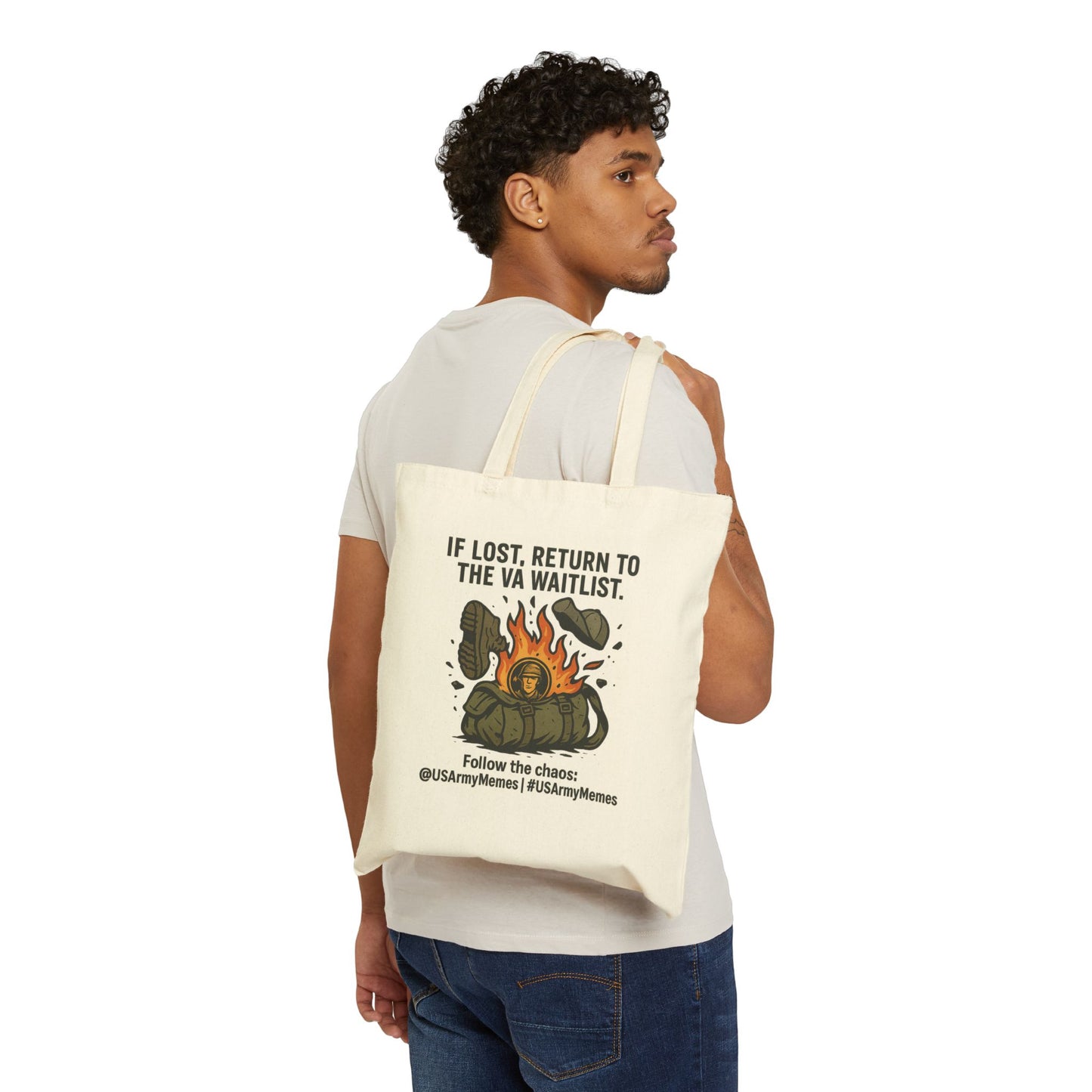 Cotton Canvas Tote Bag with Military Humor & Floral Design, Eco-friendly Bag, Gift for Veterans, Army Spouse Tote, Casual Shopping Bag