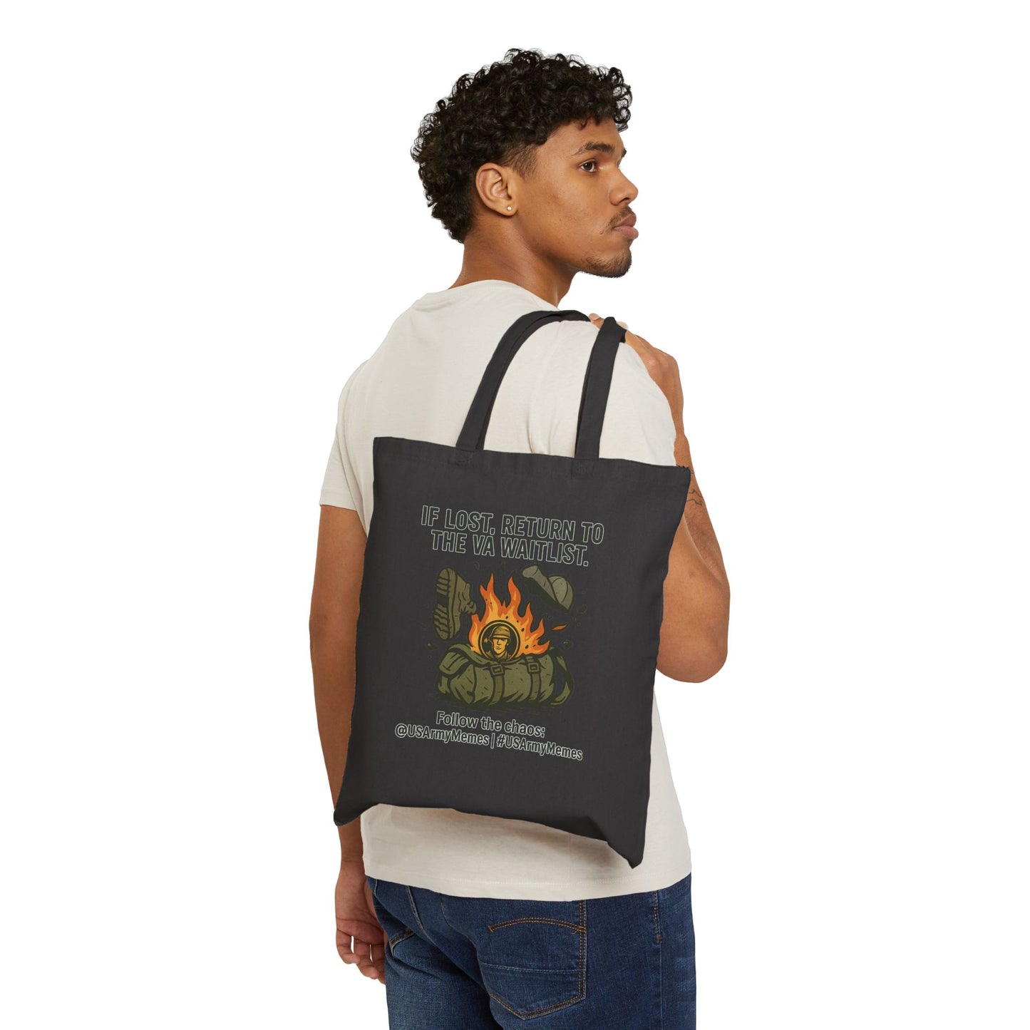 Cotton Canvas Tote Bag with Military Humor & Floral Design, Eco-friendly Bag, Gift for Veterans, Army Spouse Tote, Casual Shopping Bag